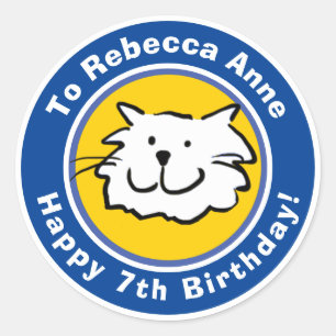 Happy Birthday with Name & Age 7 Classic Round Sticker