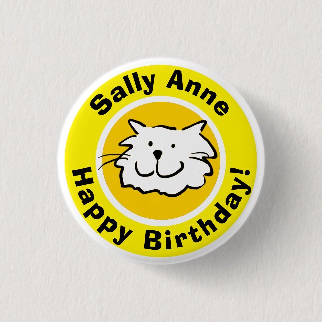 Happy Birthday with Name. Birthday Button Badge (Front)