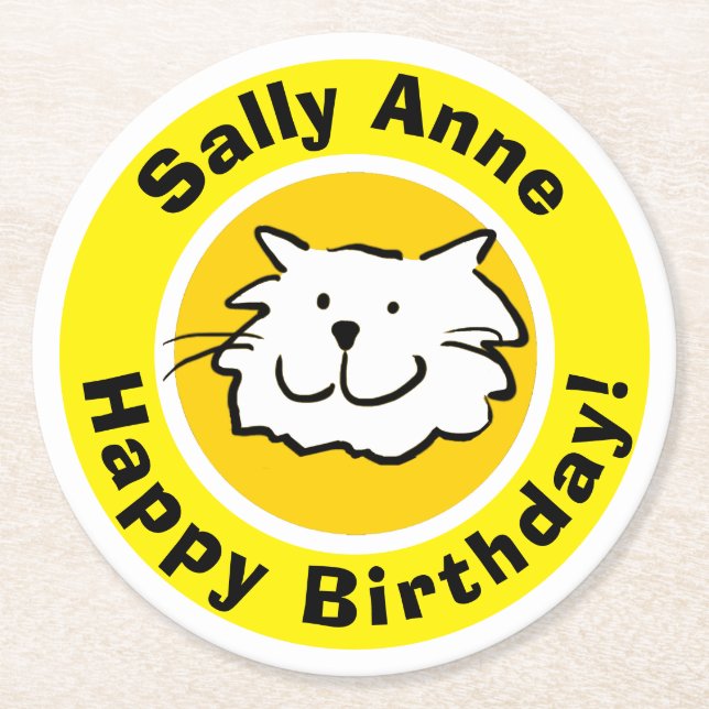 Happy Birthday with Name Round Paper Coaster (Front)