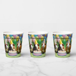 Happy Birthday With Party Guinea Pigs, Paper Cups