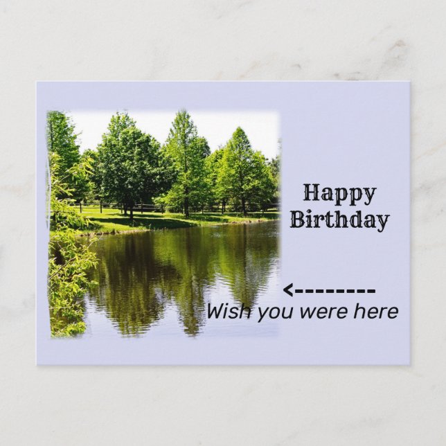 Happy Birthday, with Photograph of Fishing Pond Postcard (Front)