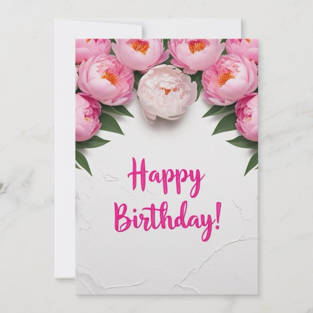 Happy Birthday With Pink Roses Greeting Card (Front)