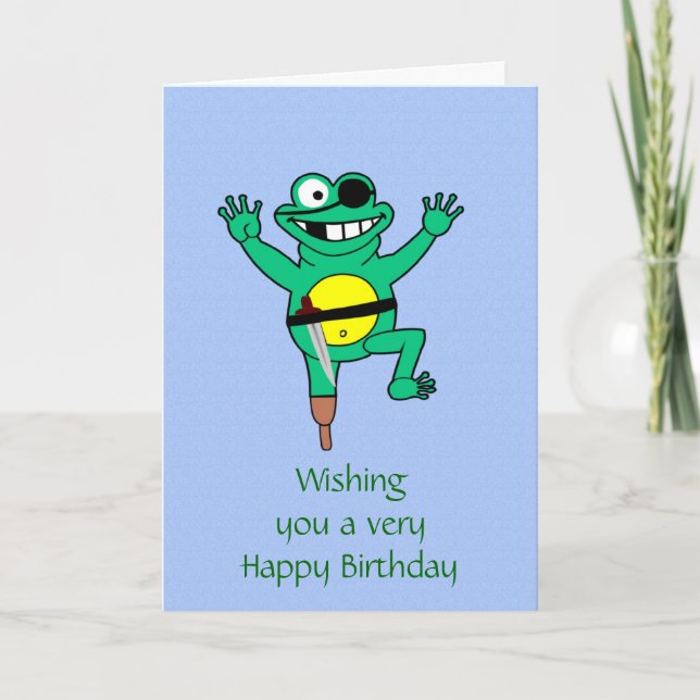 Happy Birthday with pirate frog and eye patch Card (Front)