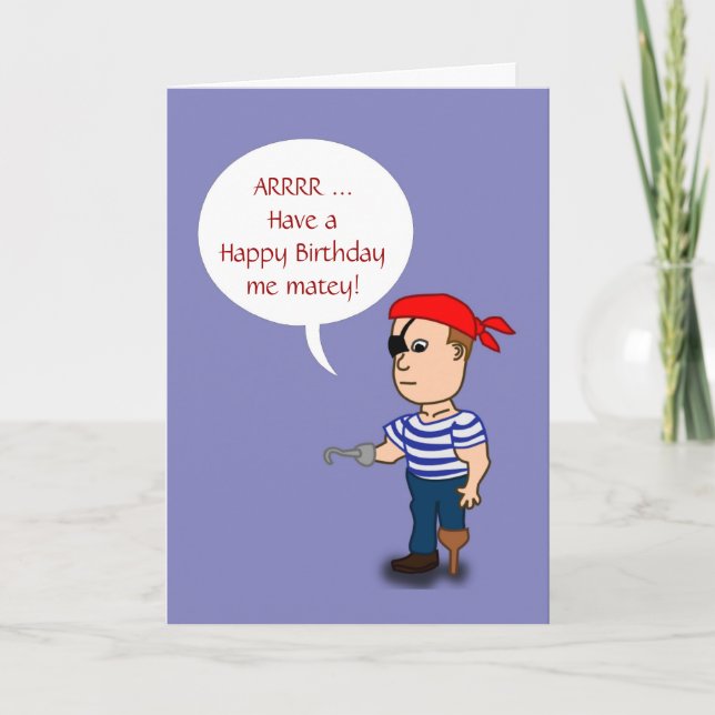 Happy Birthday with pirate with peg leg add photo Card (Front)