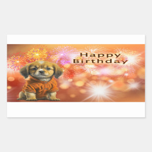 Happy Birthday with Puppy and Fireworks Sticker