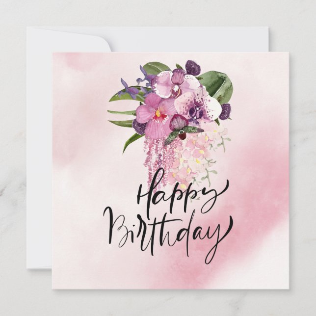 Happy Birthday with purple orchid watercolor (Front)