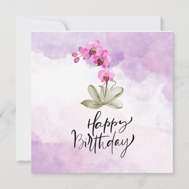 Happy Birthday with purple orchid watercolor (Front)