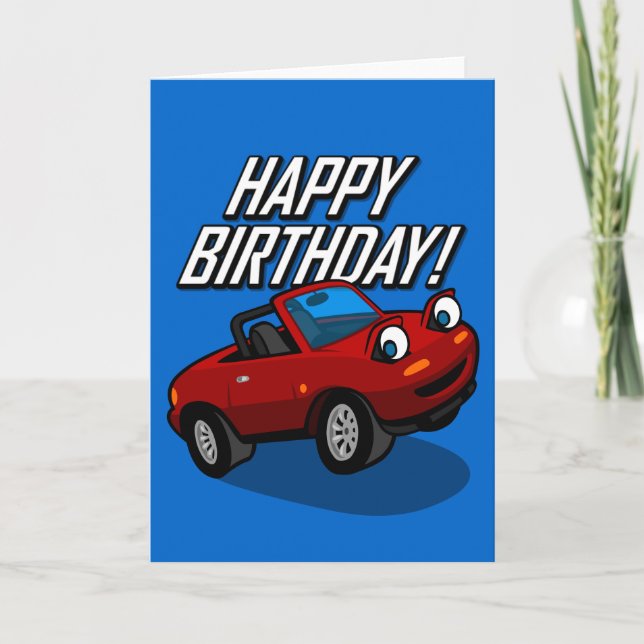 Happy Birthday with Roadster Illustration Card (Front)