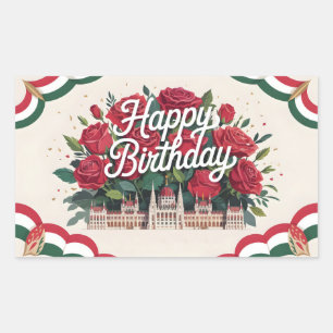 Happy Birthday with Roses and Hungarian Parliament Sticker