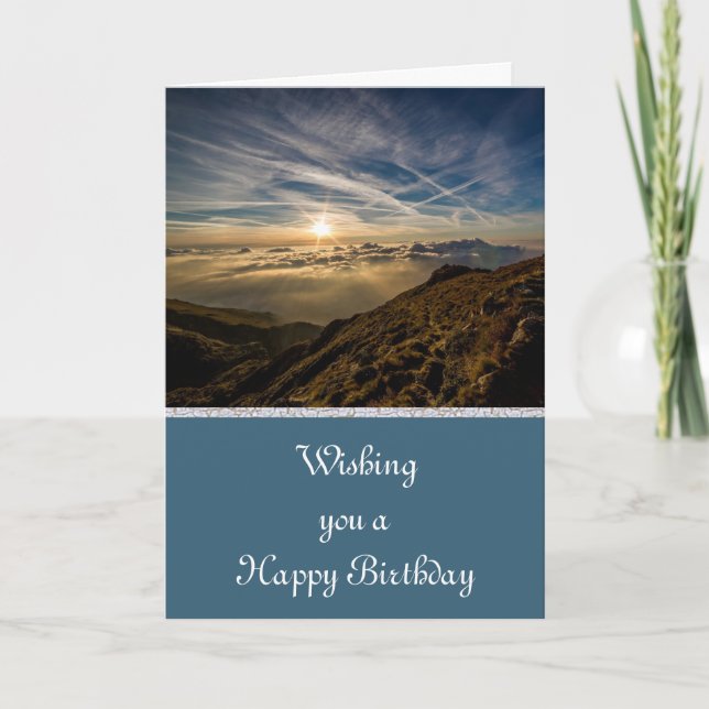 Happy Birthday with scenic mountain view Card (Front)