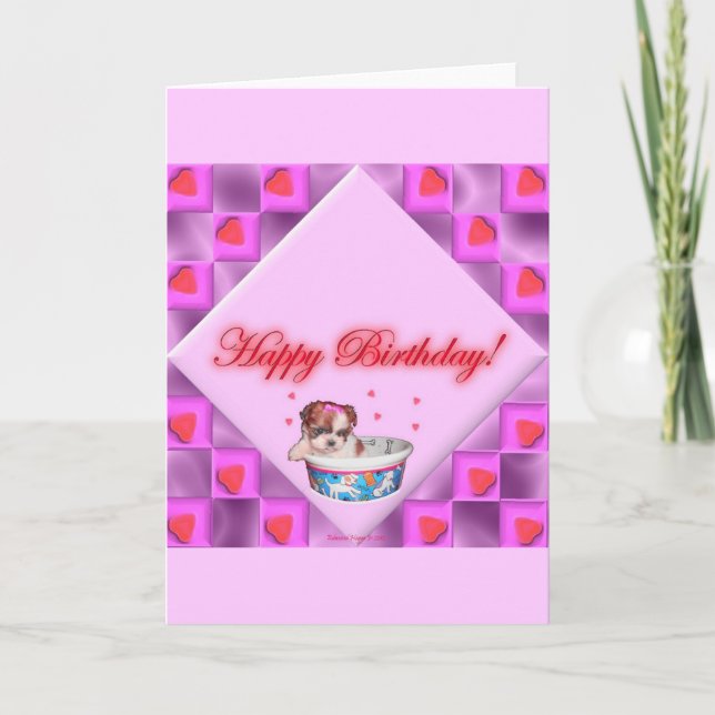 Happy Birthday with Shih Tzu Puppy Card (Front)