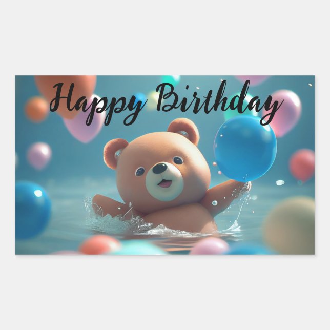 Happy Birthday with Teddy Bear and Balloons Sticker (Front)