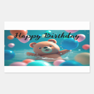 Happy Birthday with Teddy Bear and Balloons Sticker