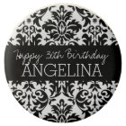 Happy Birthday with Trendy Black and White Damask