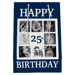 Happy Birthday with Year and 8 Instagram Photos Medium Gift Bag