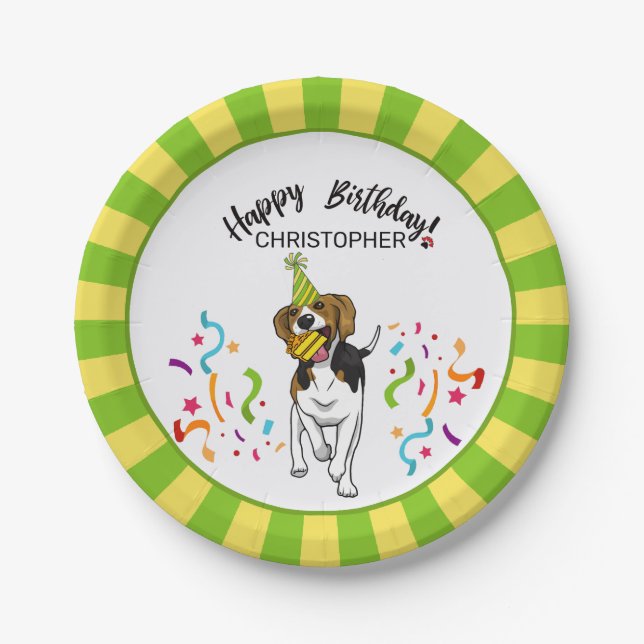 Happy Birthday with Your Beagle Dog Buddy Party Paper Plate (Front)