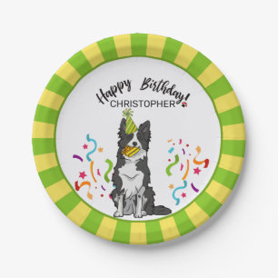 Happy Birthday with Your Border Collie Dog  Party Paper Plate