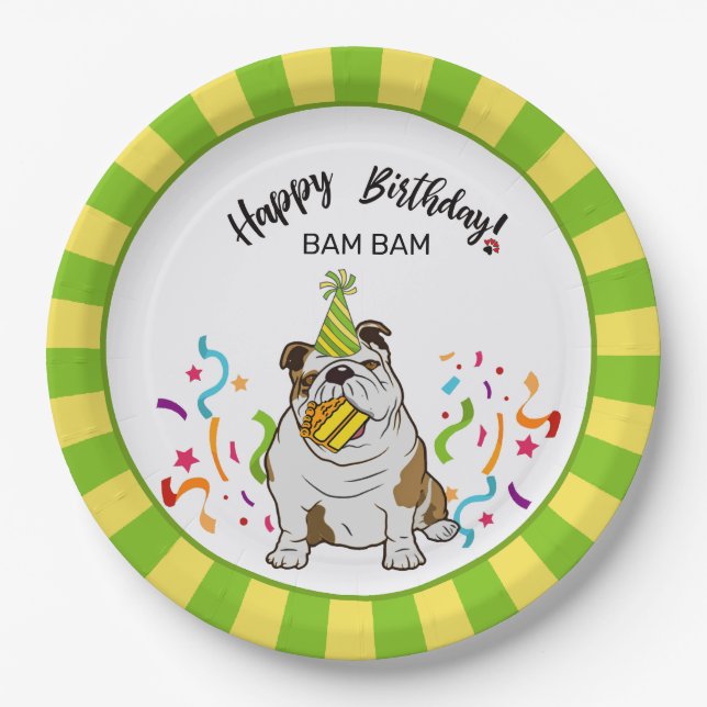 Happy Birthday with Your Bulldog Bam Bam Dog Party Paper Plate (Front)