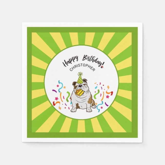 Happy Birthday with Your Bulldog Dog Buddy Party Napkin (Front)