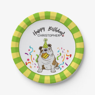 Happy Birthday with Your Bulldog Dog  Party Paper Plate