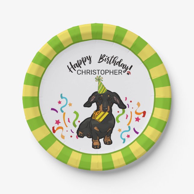 Happy Birthday with Your Dachshund Dog  Party Paper Plate (Front)