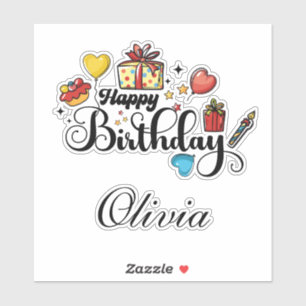 Happy Birthday With Your Name Colorful Hand-drawn