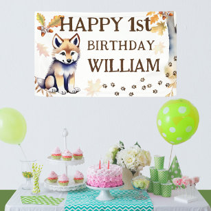 Happy birthday wolf cub wild one party banner