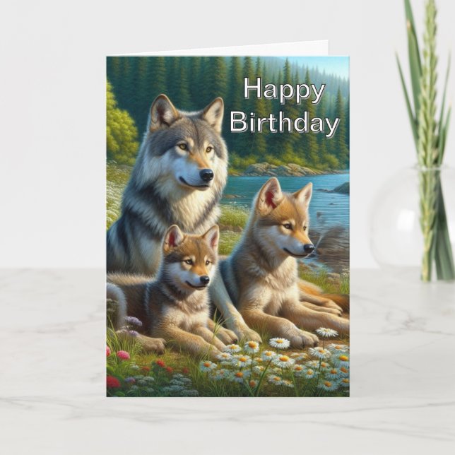  Happy Birthday Wolf Nature Greeting Card (Front)