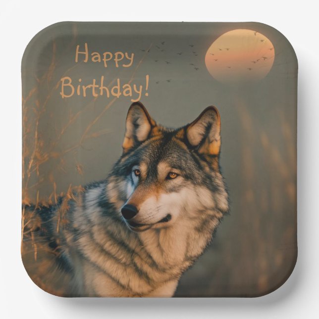 Happy Birthday Wolf Paper Plate (Front)