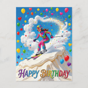 Happy Birthday Woman Skier Postcard