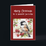 Happy Birthday Wonderful Son-in-law Chickadee Bird Holiday Card<br><div class="desc">Happy Birthday Wonderful So n-in-law with cute Chickadee bird eating berries</div>