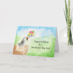 Happy Birthday Wonderful Step Dad, Bird, Flowers Card