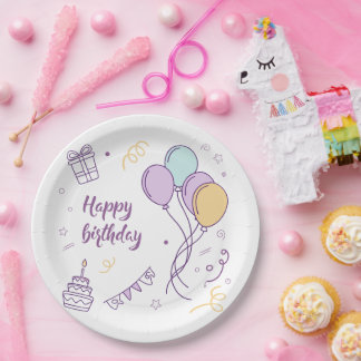 ✨ Happy Birthday Wonderland – Pastel Balloon Magic Paper Plate