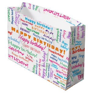 Happy Birthday Word Cloud Colourful Bright Fun Large Gift Bag