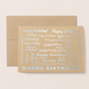 Happy Birthday Word Cloud Typography Silver Foil Card