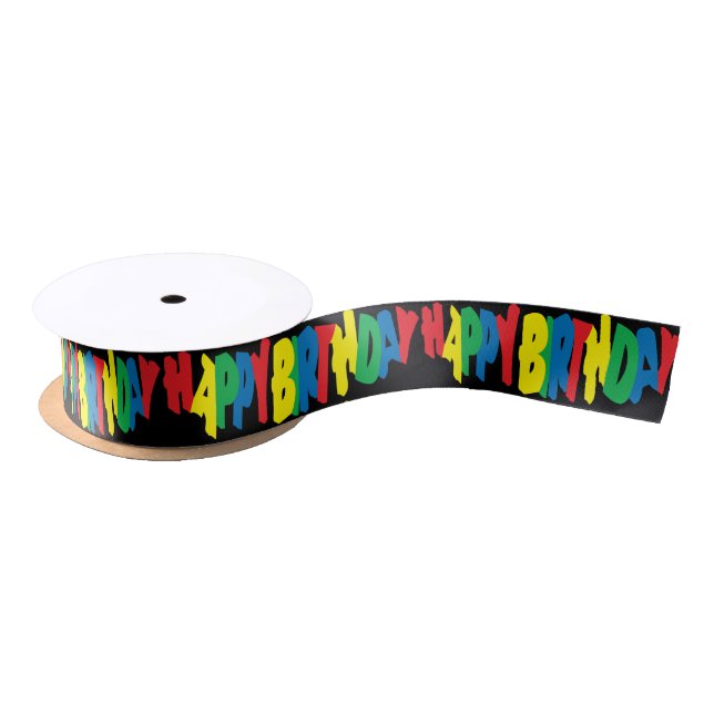 Happy Birthday Word Text Satin Ribbon (Spool)