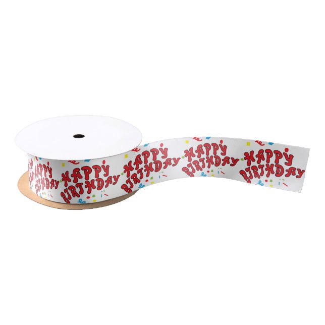 Happy Birthday Word Text Satin Ribbon (Spool)