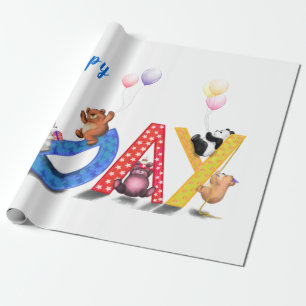 Happy Birthday Wrapping Paper Baby Bears Party