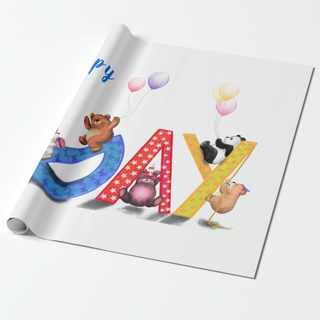 Happy Birthday Wrapping Paper Baby Bears Party (Unrolled)