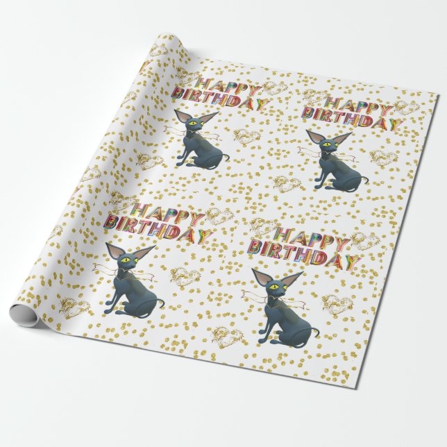 Happy Birthday Wrapping Paper Cat Lady Birthday (Unrolled)