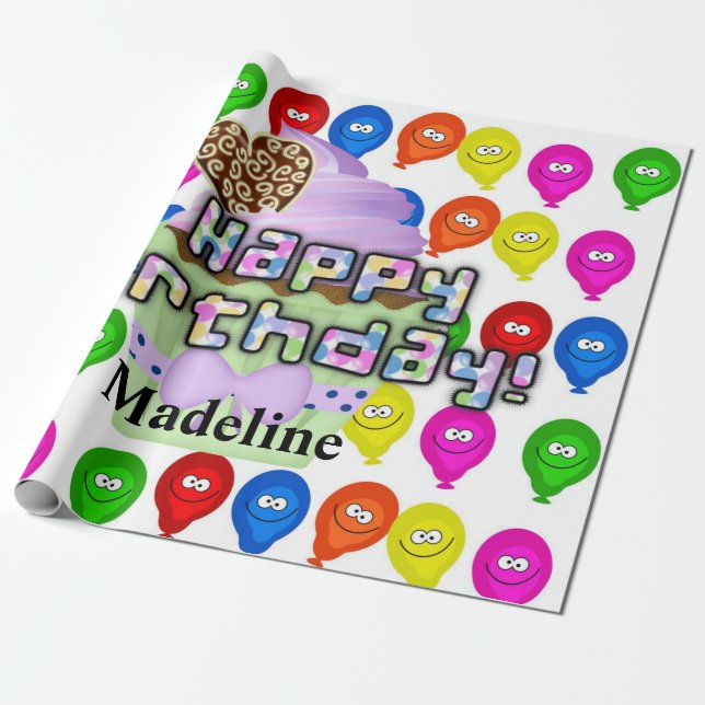 Happy Birthday Wrapping Paper Colourful Balloons (Unrolled)