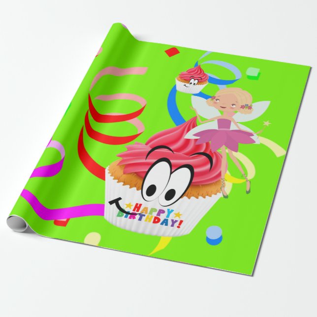 Happy Birthday Wrapping Paper Fairy Confetti (Unrolled)