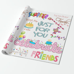 Happy Birthday Wrapping Paper Friends Family 