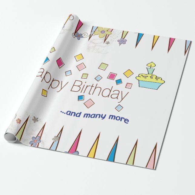 Happy Birthday Wrapping Paper FUN Cupcake  (Unrolled)