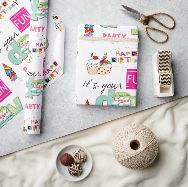 Happy Birthday Wrapping Paper FUN Cupcake  (Crafts)