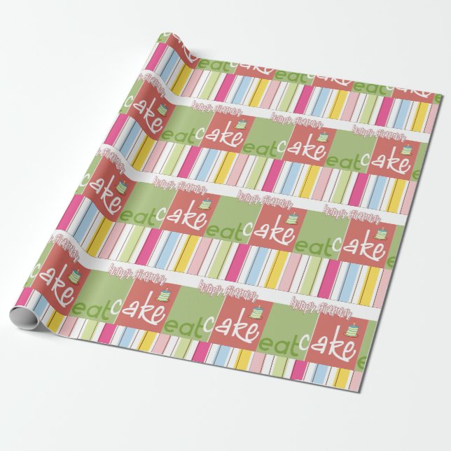 Happy Birthday Wrapping Paper FUN eatCAke (Unrolled)