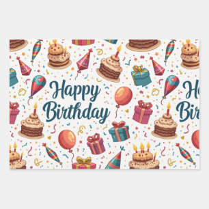 Happy Birthday Wrapping Paper Sheets with Balloons