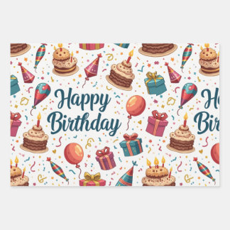 Happy Birthday Wrapping Paper Sheets with Balloons