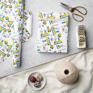 Happy Birthday Wrapping Paper Trucks Bus