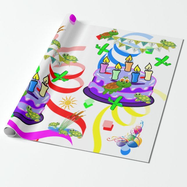 Happy Birthday Wrapping Paper Turtles (Unrolled)
